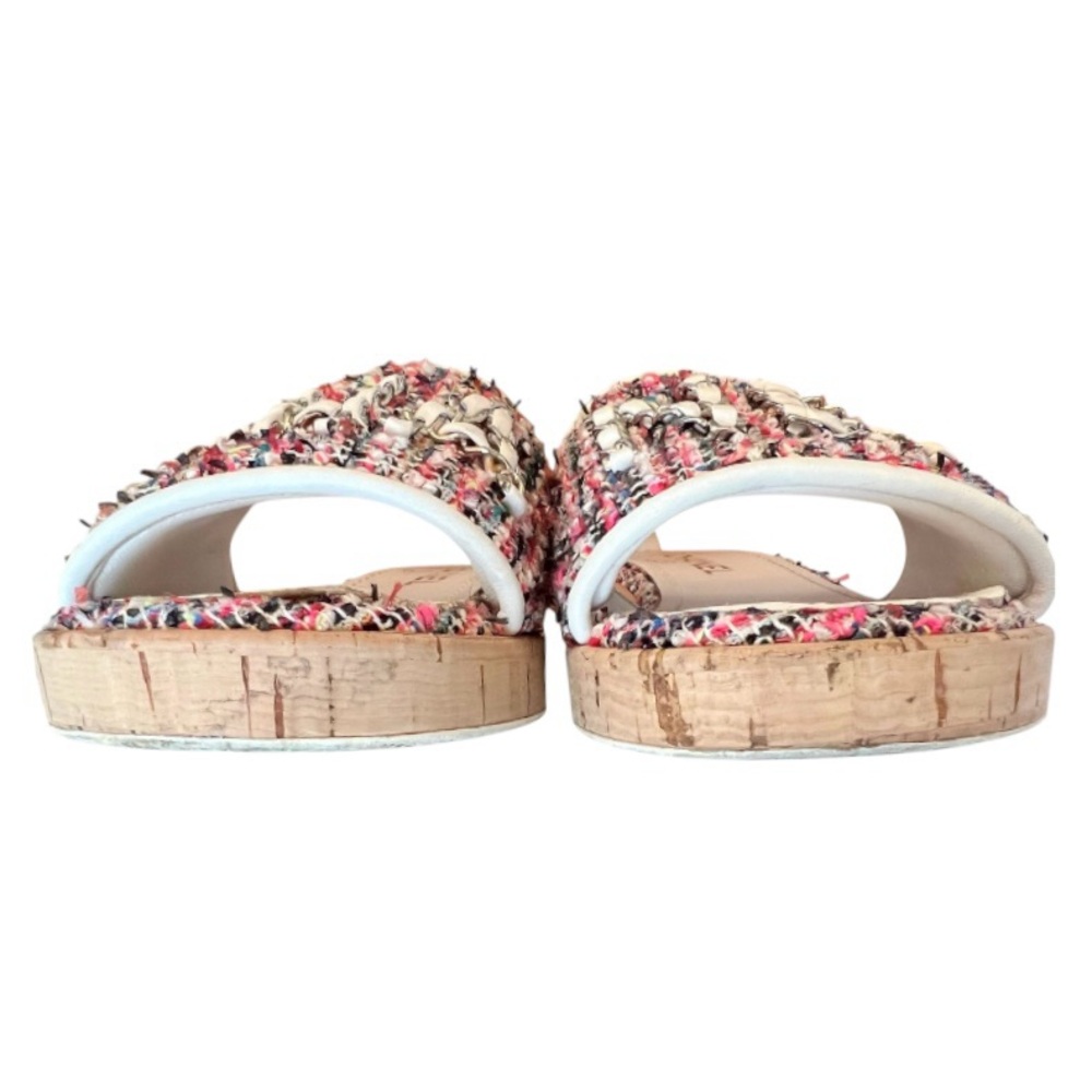 💞"CHA""NEL" Intertwined Leather Chain Tweed Mules Flats Sandals • PINK • 36.5 EU - Picture 7 of 14
